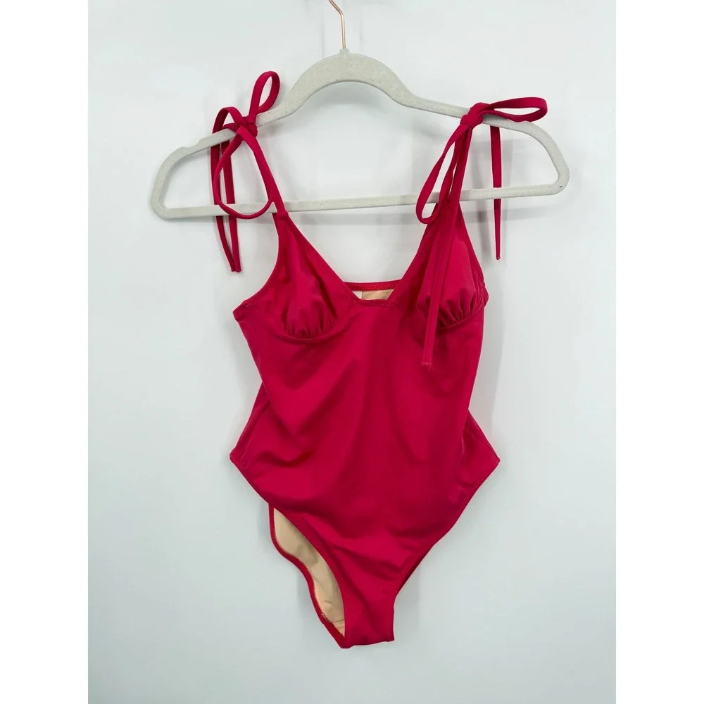 Solid & Striped The Olympia One‎ Piece Swimsuit Womens Size M Pink Tie Shoulder